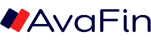 Лого AvaFin, частью которого является Creamcredit.lv, буквами черного цвета, спереди 2 прямоугольника черного, красного цвета