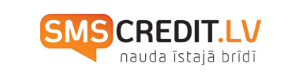 Логотип SMScredit.lv, где "SMS" белыми буквами в текстовом блоке оранжевого цвета, "credit" черного цвета и ".lv" оранжевого