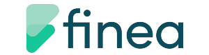 Mājaslapas Finea.lv logotips, kur nosaukums attēlots ar melniem burtiem, bet priekšā redzami divi trīsstūri zaļā un gaiši zaļā krāsās