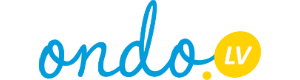 Ondo.lv logotips, kur “ondo” ir ar ziliem burtiem, bet “lv” ar baltiem dzeltenajā aplī
