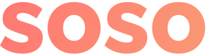 Uzņēmuma SOSO.lv logotips ar maziem burtiem sarkanā un melnā krāsās