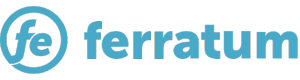 Ferratum.lv logotips ar ziliem burtiem ar priekšā aplī izceltu “fe”