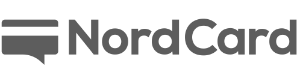 Логотип Nordcard.lv содержит надпись и символ кредитной карты черного цвета