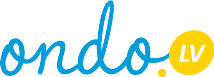 Логотип Ondo.lv , где синими буквами "ondo" и белыми " lv" в желтом круге