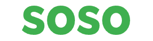 Uzņēmuma SOSO.lv logotips ar maziem burtiem sarkanā un melnā krāsās