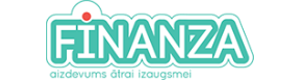 Логотип Finanza.lv белыми буквами, которые обрамлены синим цветом