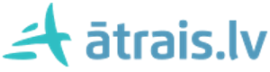 Mājaslapas Ātrais.lv logotips ar ziliem burtiem un stilizētā lidojošā putna zīmējumu